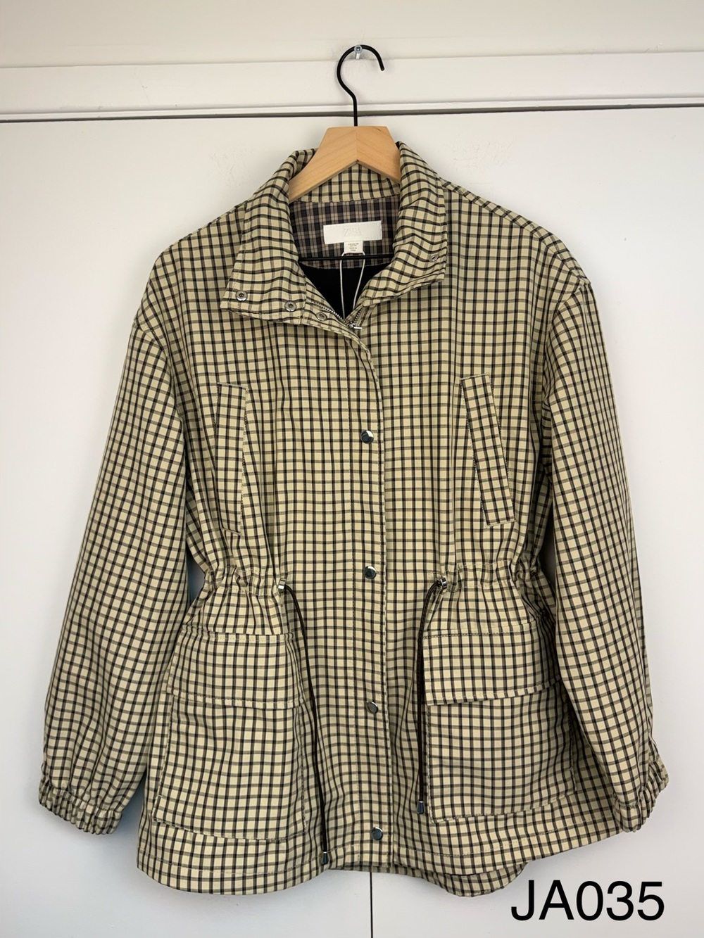 Zara Plaid High-Neck Jacket Oyster White XS NWT